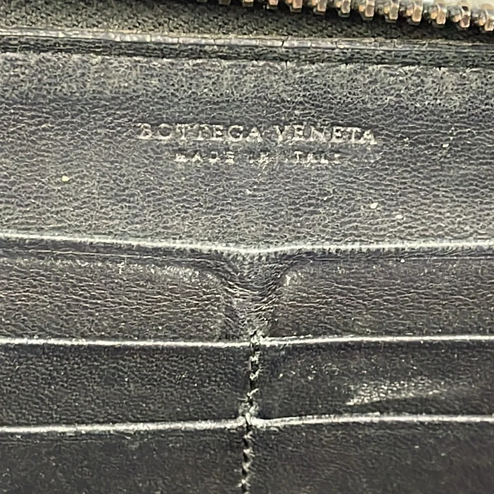 Bottega Veneta Intrecciato Piccolo Zip Around Wallet Black Woven Leather